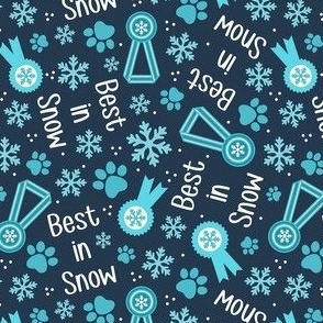Small-Medium Scale Best in Snow Winter Dog Paw Prints Medals Snowflakes on Navy