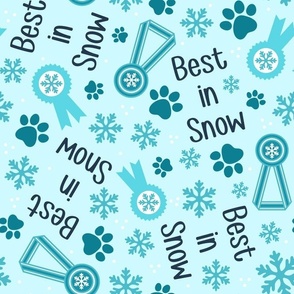 Large Scale Best in Snow Winter Dog Paw Prints Medals Snowflakes on Ice Blue
