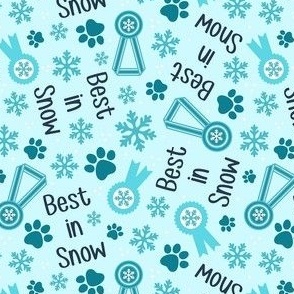 Small-Medium Scale Best in Snow Winter Dog Paw Prints Medals Snowflakes on Ice Blue