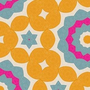 Geometric Gold Teal and Pink Modern Floral Star Burst