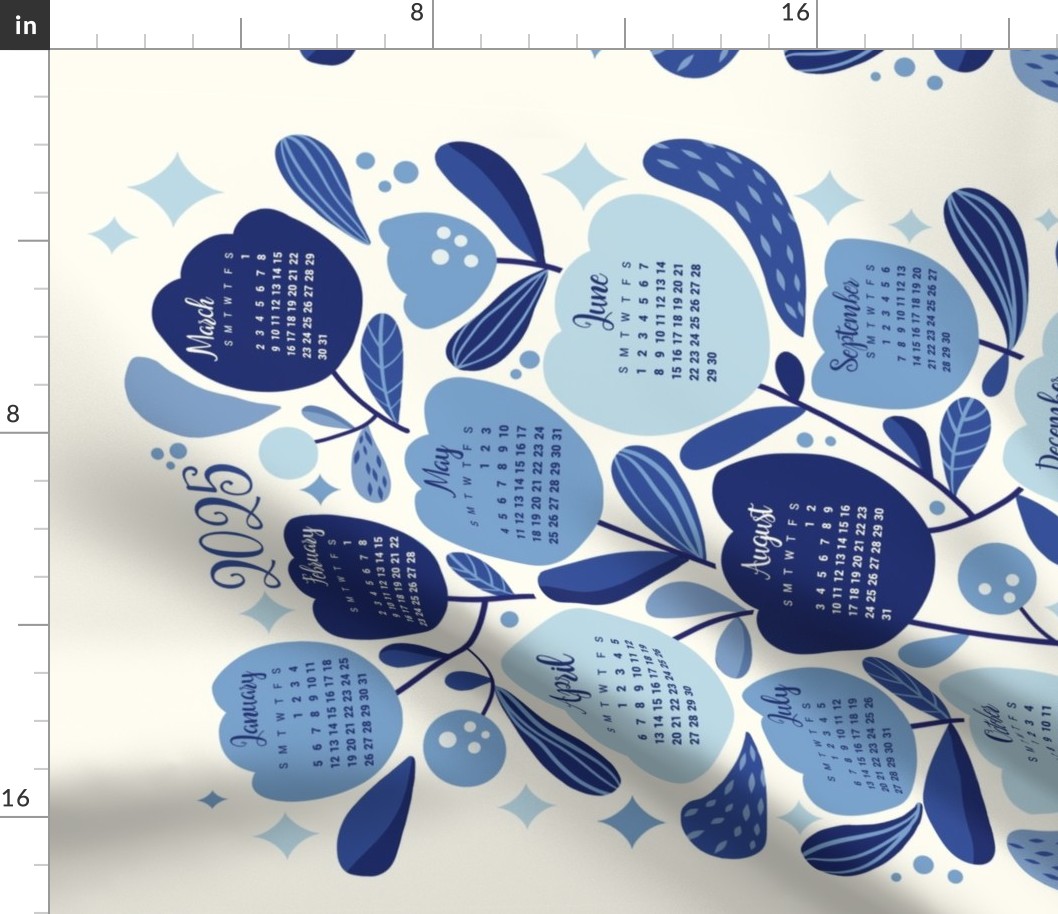 Tulips // Calendar 2024 // Indigo blue // Floral