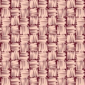 cribble Checkerboard -  Pink on Burgundy Red | Modern Abstract 