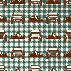 Large Scale Mountain Adventure Vehicles on Pine Green Buffalo Checker Plaid