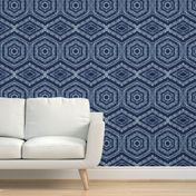 Shibori Tile Pattern - Indigo Dyed Textile Decor 