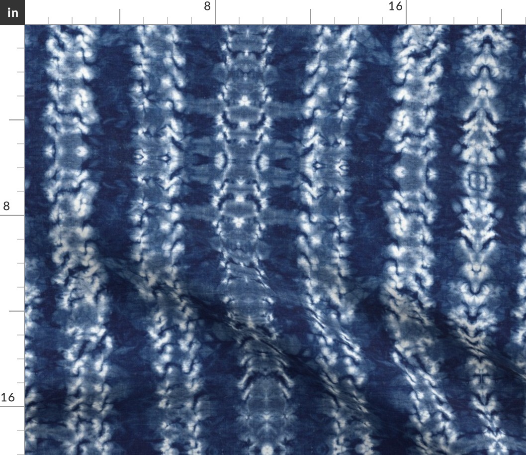 Indigo Shibori Stitched Stripe - Traditional Japanese Tie Dye Decor 