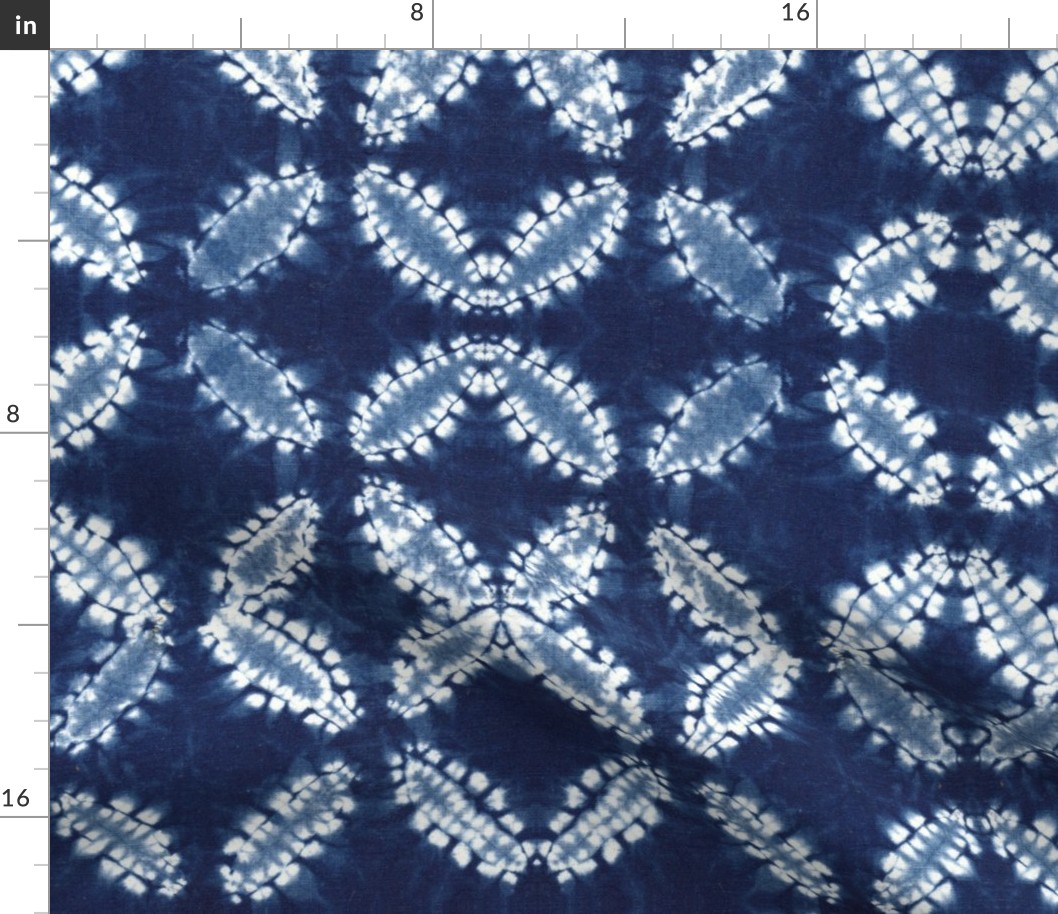 Indigo Blue Shibori Circles Print - Traditional Japanese Textile Decor  