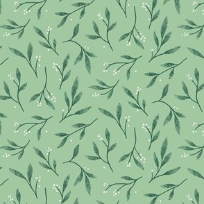 Textured Tossed Foliage Branches – Dark Green and Cream |  Simple Hand-Drawn Shapes