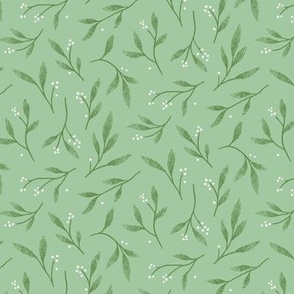 Textured Tossed Foliage Branches – Green and Cream |  Simple Hand-Drawn Shapes