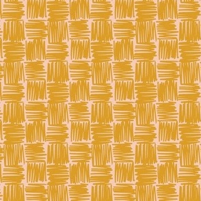 Scribble Checkerboard- Yellow on PInk  | Modern Abstract 