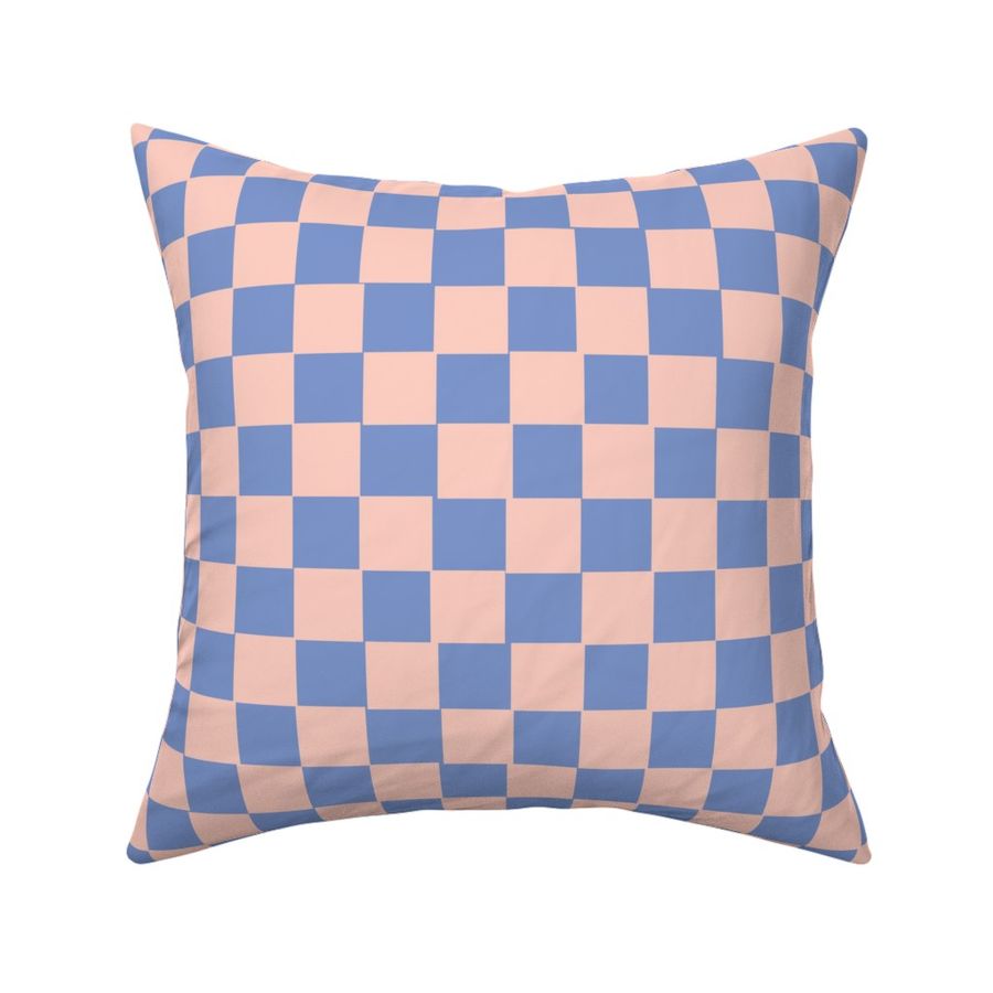 Checkerboard squares 2 color blender in pink and light blue Fabric and wallpaper by martibetz