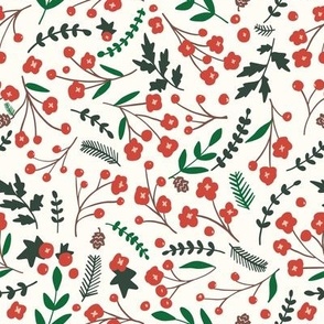 Merry Christmas Floral - Winter flowers - Holiday floral - Classic White Red Green (Medium)