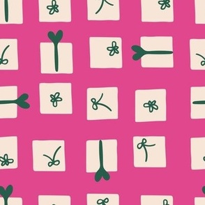 Gifts and Bows - Minimalist Christmas - Geometric - Cute Holiday - Modern Green x Pink (Medium) 