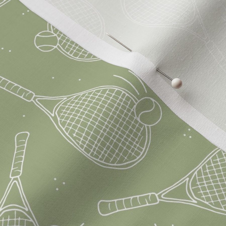 Minimalist freehand tennis racket and balls tennis court design white on matcha green 