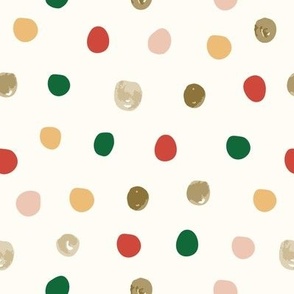 Cozy Merry Minimalist  Christmas - Handdrawn Polka Dots - Red Green Gold (Medium)