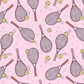 Welcome in the tennis club - tennis racket and balls vintage sports theme pink orange girls