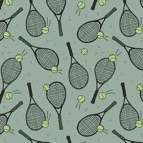 Welcome in the tennis club - tennis racket and balls sports theme lime green pine on olive 