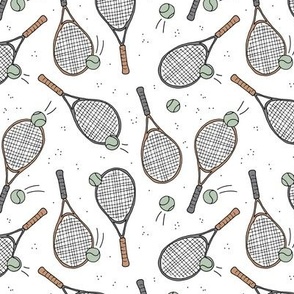Welcome in the tennis club - tennis racket and balls sports theme caramel gray vintage green on white 