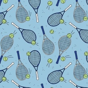 Welcome in the tennis club - tennis racket and balls sports theme navy lime on baby blue 