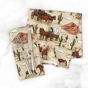 colored vintage cowboy western toile cowboy toile fabric wallpaper wb23