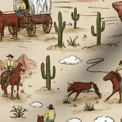 colored vintage cowboy western toile cowboy toile fabric wallpaper wb23