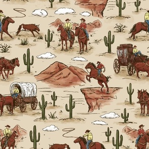 colored vintage cowboy western toile cowboy toile fabric wallpaper wb23