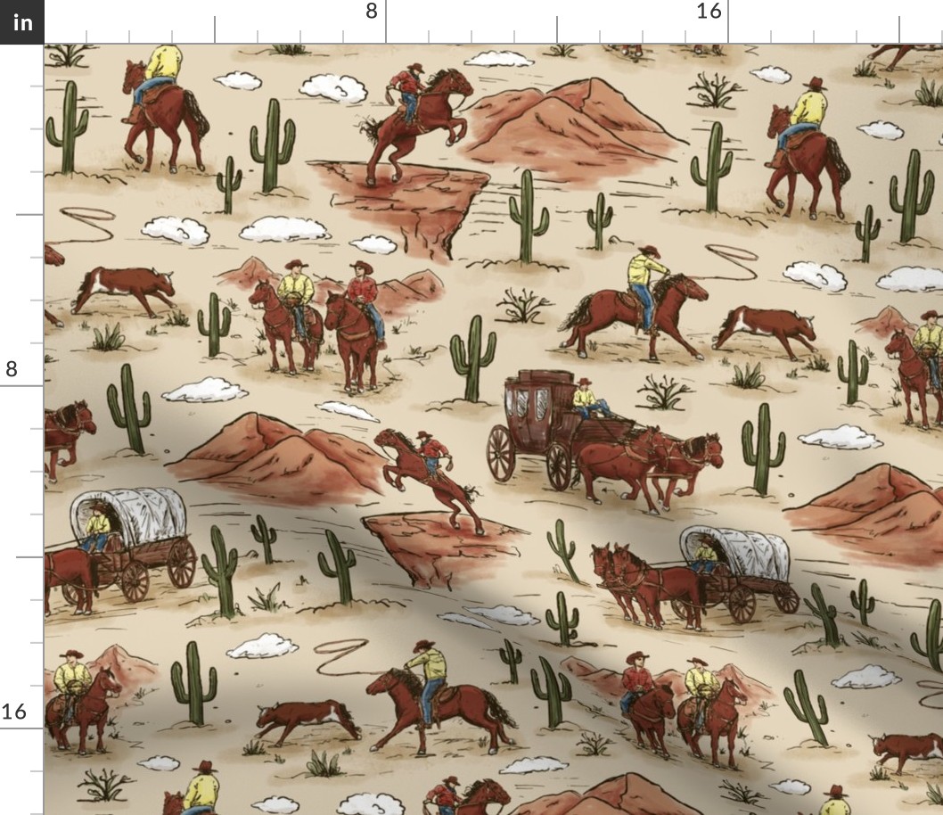 colored vintage cowboy western toile cowboy toile fabric wallpaper wb23