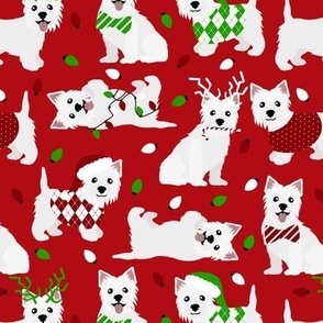 Christmas Westie Dogs West Highland White Terrier Red