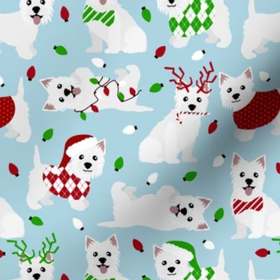 Christmas Westie Dogs West Highland White Terrier Blue