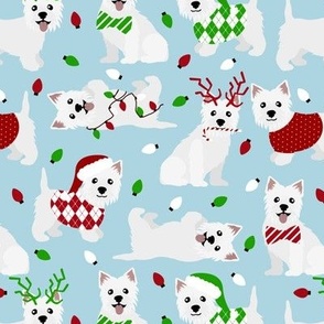 Christmas Westie Dogs West Highland White Terrier Blue