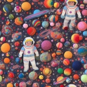 felted astronauts and planets