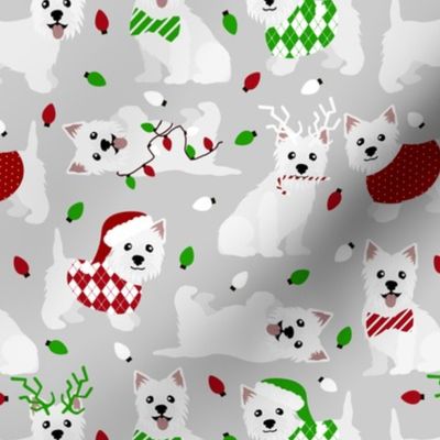 Christmas Westie Dogs West Highland White Terrier Gray