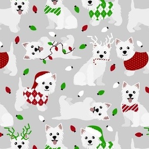 Christmas Westie Dogs West Highland White Terrier Gray