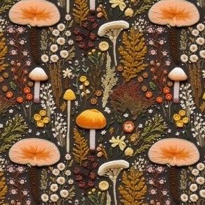 Earthy tone embroidered mushrooms