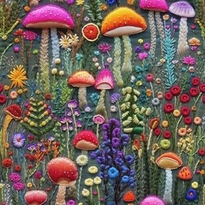 Colorful embroidered mushrooms