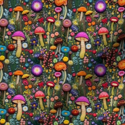 Embroidered mushrooms colorful