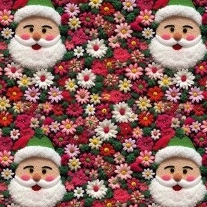 Faux embroidery santa in pink flowers