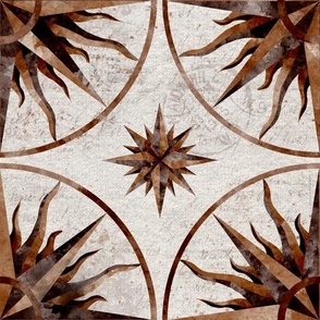 (L) Natural Wood Tones Watercolor Compass Rose Linen Look with Script Large