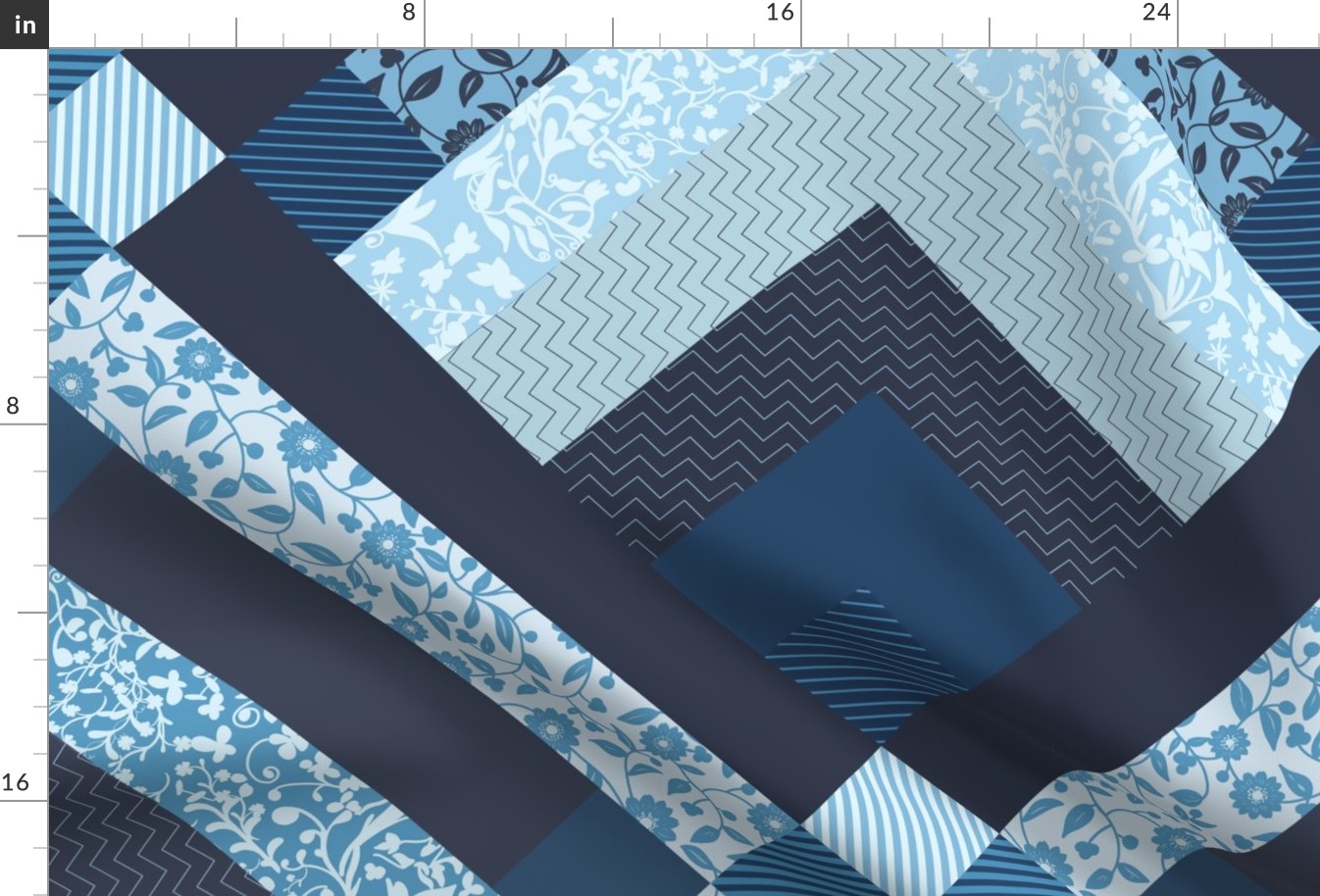 Patchwork Pattern / Cheater Quilt in shades of blue plus white  - jumbo scale