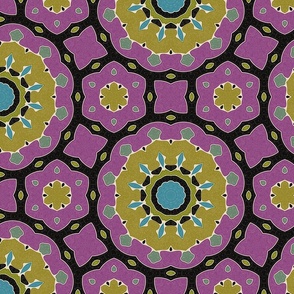 Green Purple Teal Black Geometric Mandala Esoteric Pattern