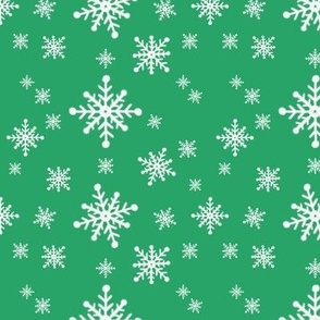 White Christmas Snowflakes On Green
