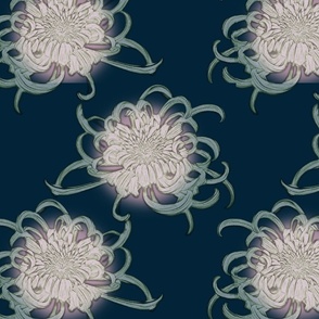 chrysanthemums contrast - navy, mauve