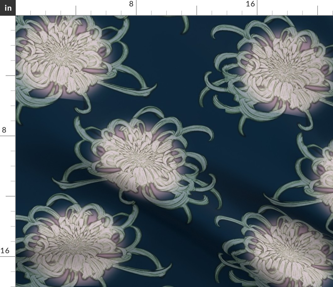 chrysanthemums contrast - navy, mauve