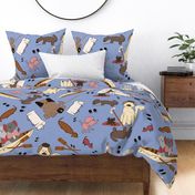 Large Dog Print Quit Block Kids Design Boy Pattern Design Dogs Camping Trip in Blue 