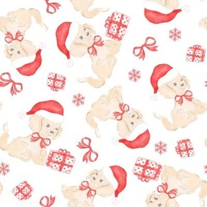 Christmas Puppy Dogs, Christmas Pawty, Santa Hats, Puppies, Santa Dog Doggy Gifts Red Bows 8" PF082B