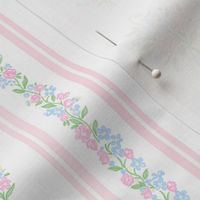 Traditional Country Cottage Floral Stripe Bow Ribbon Floral Bouquet, Flower Vines, Cottagecore, Preppy, Grand Millennial, Missy, Little Girls Bedroom Wallpaper, Bedding 8" PF126F