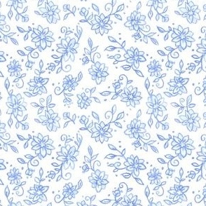 Blue Chinoiserie Floral, Chintz, Ditsy, Toss, Multi Directional 4", Spring Summer Florals,  Cottage Core, Preppy, Block Print, Grand Millennial, Blue Christmas, Hanukkah PF138A