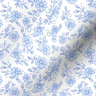 Blue Chinoiserie Floral, Chintz, Ditsy, Toss, Multi Directional 6", Spring Summer Florals,  Cottage Core, Preppy, Block Print, Grand Millennial, Blue Christmas, Hanukkah PF138A