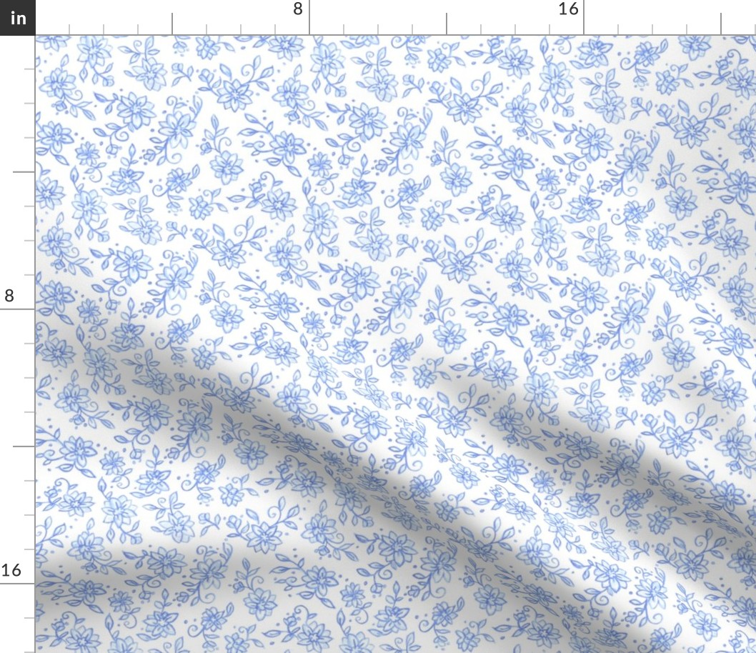 Blue Chinoiserie Floral, Chintz, Ditsy, Toss, Multi Directional 6", Spring Summer Florals,  Cottage Core, Preppy, Block Print, Grand Millennial, Blue Christmas, Hanukkah PF138A