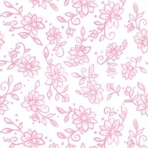Pink Chinoiserie Floral, Chintz, Ditsy, Toss, Multi Directional 6", Spring Summer Florals,  Cottage Core, Preppy, Block Print, Grand Millennial PF138C