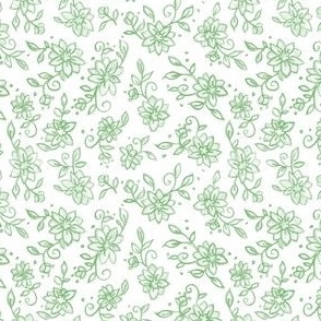 GREEN Chinoiserie Floral, Chintz, Ditsy, Toss, Multi Directional 4", Spring Summer Florals,  Cottage Core, Preppy, Block Print, Grand Millennial PF138E